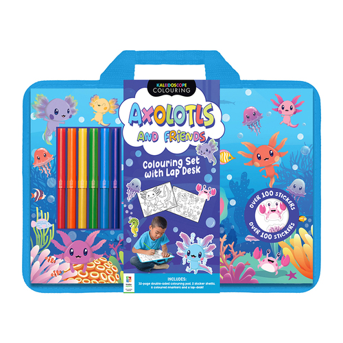 Kaleidoscope Axolotls and Friends Colouring Set with Lap Desk Kids Book 3y+