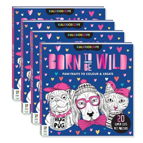 4x Kaleidoscope Colouring: Born to Be Wild Adult Colouring Book 8y+