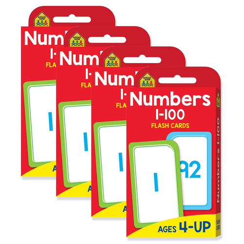 4x School Zone Numbers-100 Educational Flash Cards 4y+