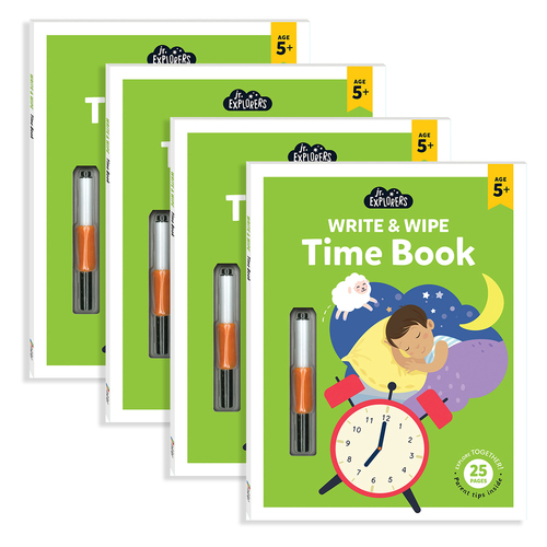 4x Junior Explorers: Write and Wipe Time Book Childrens Book 4y+