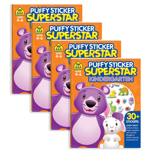 4x School Zone Puffy Sticker Superstar: Kindergarten Kids 3y+