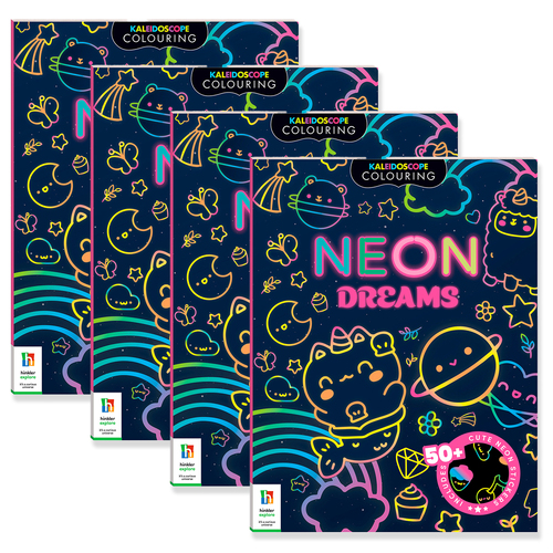 4x Kaleidoscope Sticker Colouring Neon Dreams Colouring Book 6y+