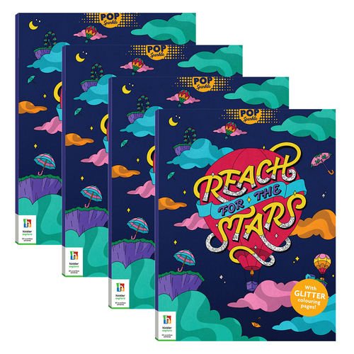 4x Kaleidoscope Pop Sparkle: Reach for the Stars Kids Colouring Book 8y+