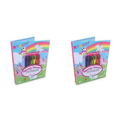 2PK Laughing Lobster Sparkly Unicorns Colouring Pens & Playtime Book Kids