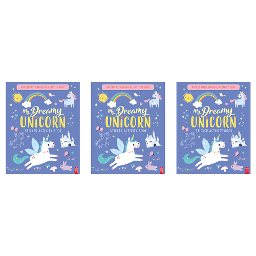 3PK Sticker & Activity Dreamy Unicorn Kids/Children Activity Colouring Book