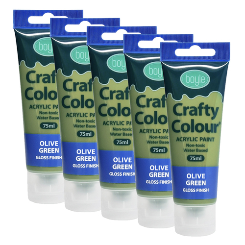 5x Crafty Colour Art/Craft 75ml Acrylic Paint Tube - Olive Green