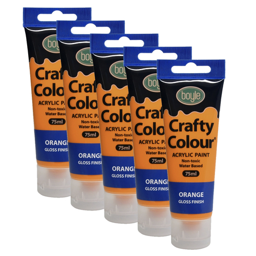 5x Crafty Colour Art/Craft 75ml Acrylic Paint Tube - Orange