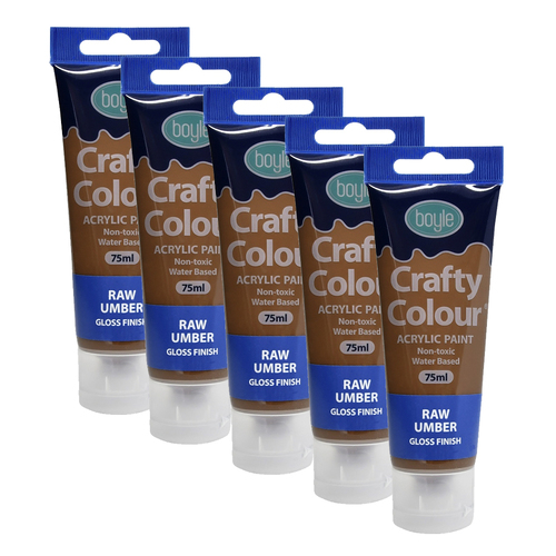 5x Crafty Colour Water-Based 75ml Acrylic Paint - Raw Umber