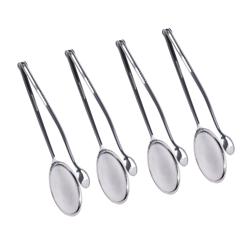 4x Cuisena 2-in-1 Stainless Steel Frying Tongs & Strainer - Silver