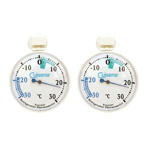 2x Cuisena Plastic Fridge & Freezer Thermometer - White