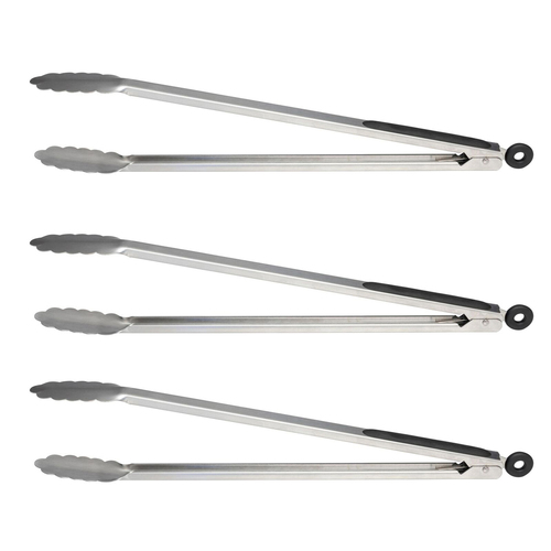 3x Cuisena 43cm Stainless Steel Locking Tongs Large - Silver