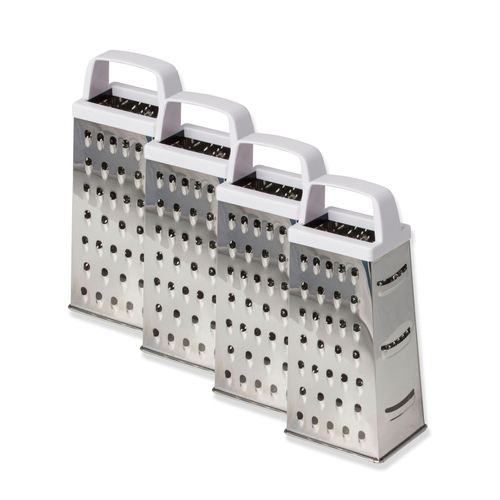 4x Cuisena 4-Sided Stainless Steel Box Grater w/ White Handle - Silver