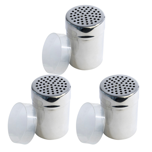 3PK Cuisena Stainless Steel Shaker w/ 4mm Holes Lid - Silver