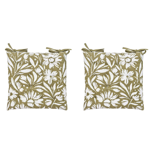 2PK J.Elliot Home Kennedy Chair Pad 40x40cm Olive & Ivory