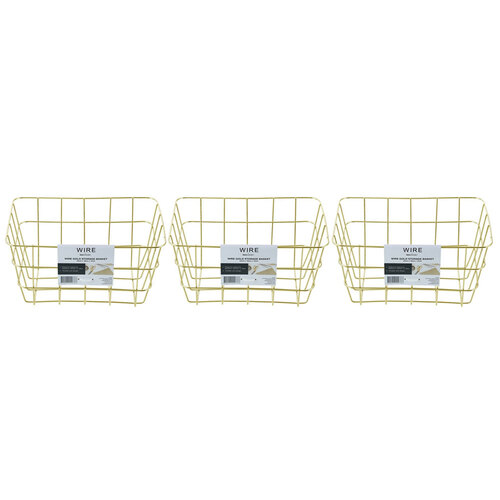 3PK Boxsweden Small 24x18cm Wire Storage Basket - Gold