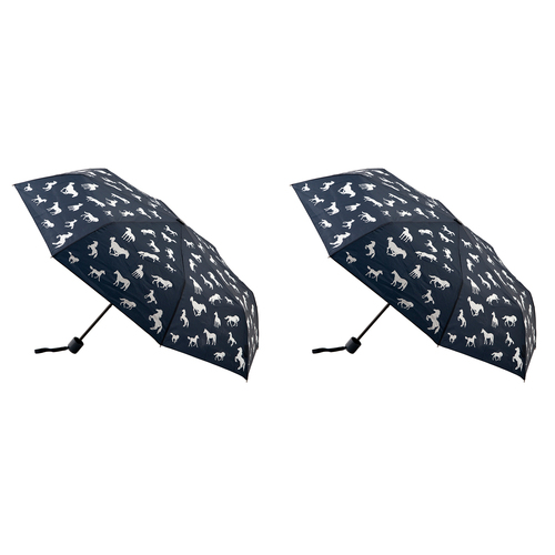 2PK Clifton UPF50+ Navy w/ White Horses Print Mini Maxi Umbrella