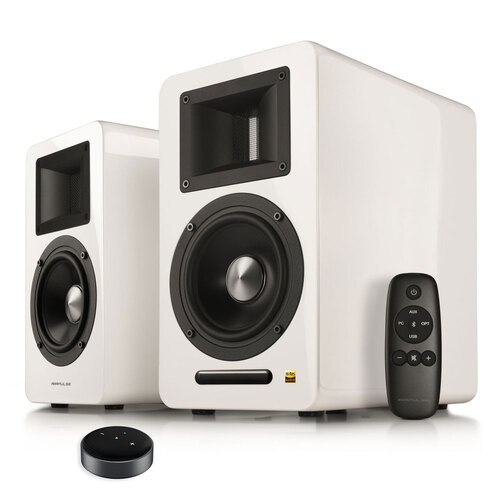 Airpulse A100 Active Wireless Bookshelf Speakers and WiiM Mini White