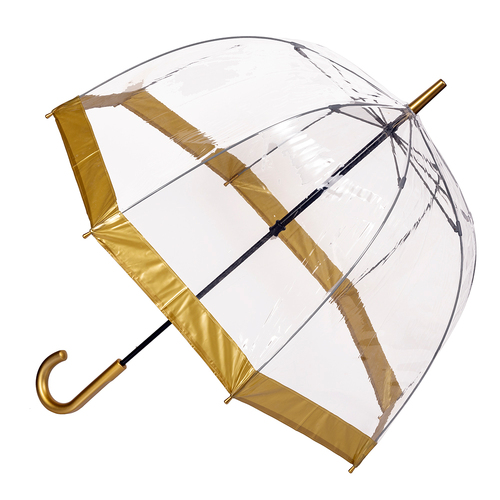 Clifton Women's Walking 87cm Clear PVC Birdcage Umbrella - Gold Border