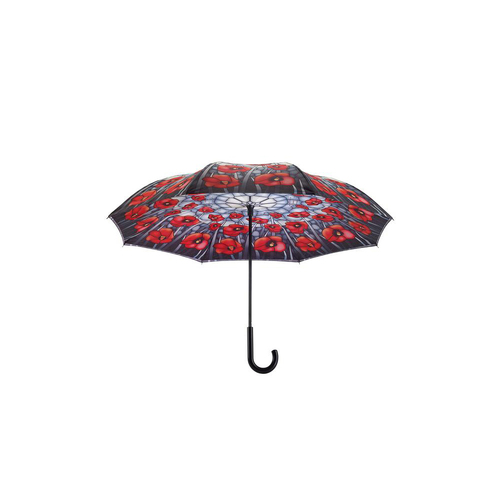 Clifton Stained Glass Galleria Manual Reverse Close Umbrella - Poppies