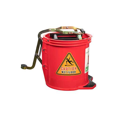 Cleanlink Heavy Duty Mop 16L Metal Bucket Wringer - Red