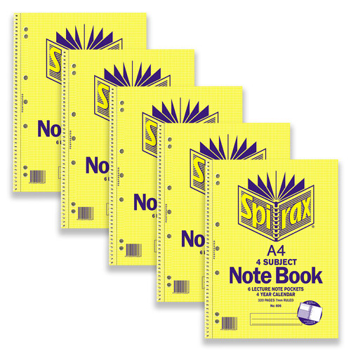 5pc Spirax 606 4 Subject A4 Writing Notebook 320-Pages