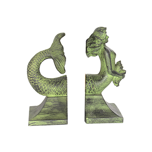 DWBH Homewares Resin Mermaid Bookends Green 18x19cm