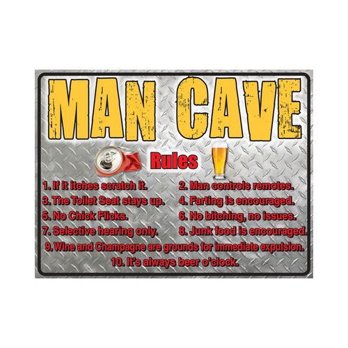 AFN Aluminium 30x40cm Tin Sign Man Cave Rules Wall Hanging Signage