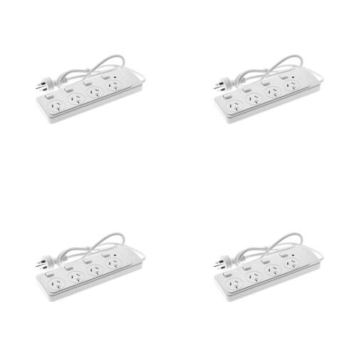 4PK Moki 4 Socket Electrical Powerboard w/ Switches - White