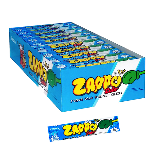 60pc Crown Zappo Sour Cola Flavour Lolly Chews 1.56kg