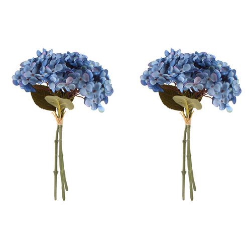 2PK Maine & Crawford 34cm Faux Hydrangea Bunch Artificial Flower - Blue