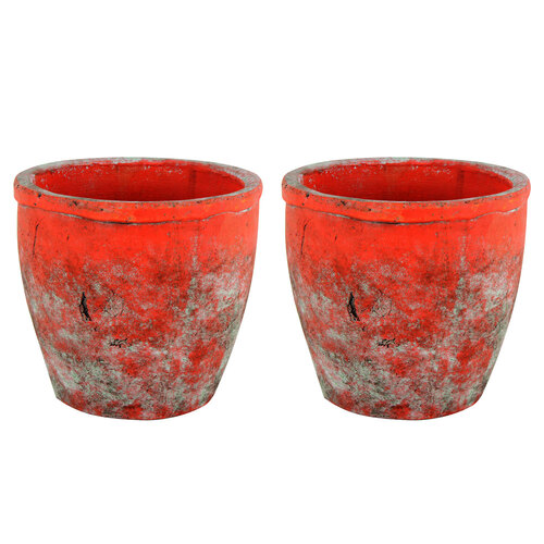 2PK Maine and Crawford Sersi 17cm Antiqued Face Concrete Pot - Terracotta