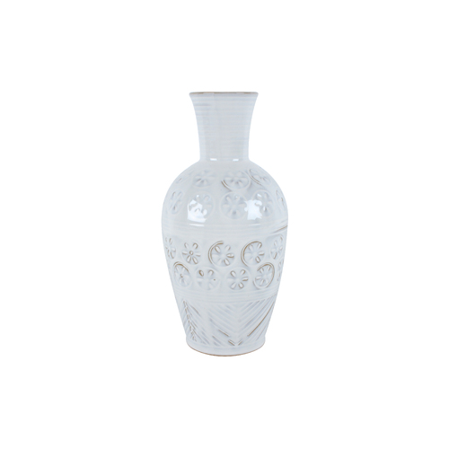 Maine & Crawford 27x14cm Bobi Floral Olpe Vase Stone Decor - White