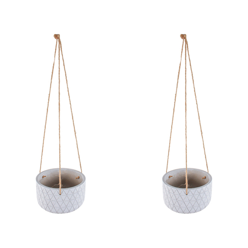 2PK Maine & Crawford Destiny Hanging 19cm Concrete Pot Planter - White