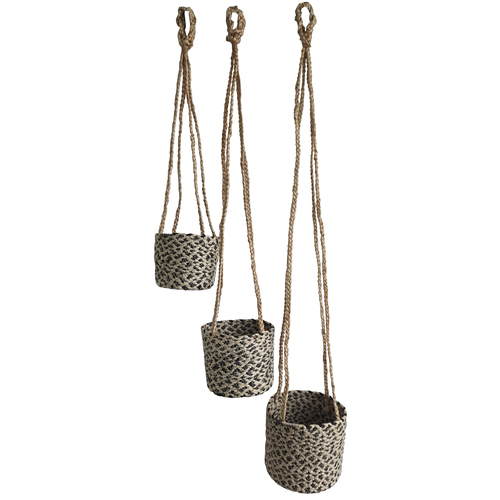 3pc Maine & Crawford Jigger Jute Pot Hangers Planter Set - Natural/Black