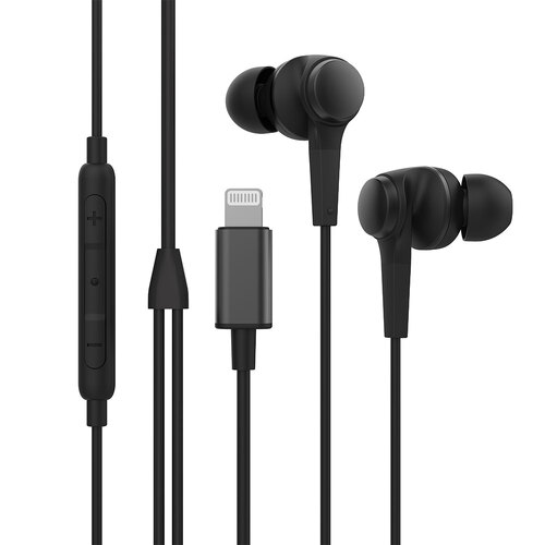 Rewyre MFI Certified Lightning Wired Mic and Volume Control Earphones Black