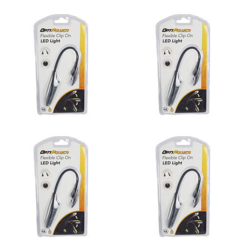 4PK Opti Power Clip-On LED Reading Light A/C Bo NS0051 PMD0011 12x24cm