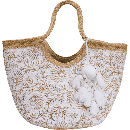 LVD Jute Shopper Chloe White Womens Shoulder Handbag Carrier 50x30cm