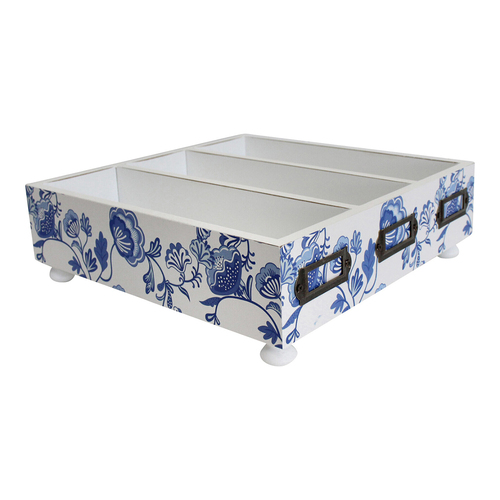 LVD Wood 26cm Cutlery/Knick-Knack Tray Home/Kitchen Organiser - Blue/White