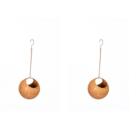 2x Hanging 16.5cm Ball Metal Rust Garden Planter Decor - Medium