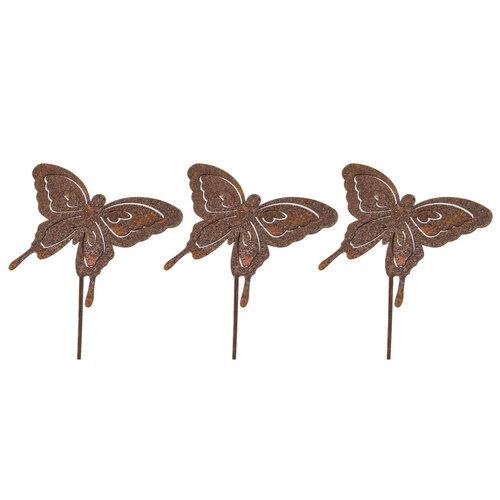 3x Garden 50cm Rust Metal Butterfly Stick Decor Small