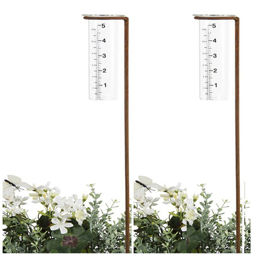 2x Garden Rust Metal 70cm Rain Glass Gauge Outdoor Decor Large