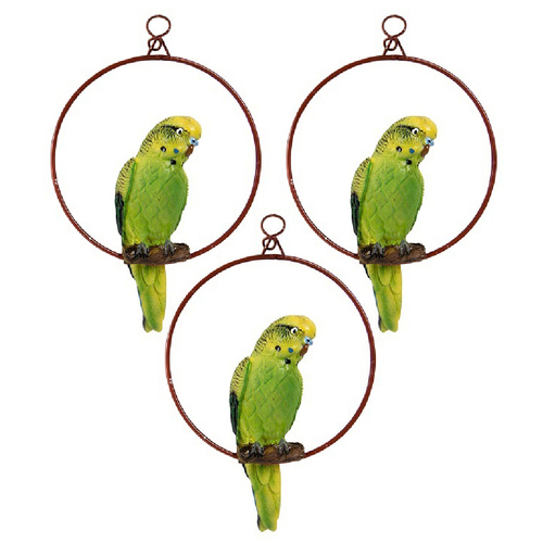 3x Garden 17cm Budgie Bird in Ring Outdoor Decor - Assorted