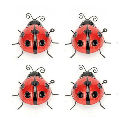 4x Garden 10cm Metal Ladybug Ornament Decor Small - Red