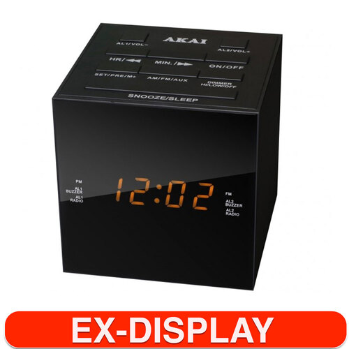 Akai Cube LED Alarm Clock Radio AM/FM Speaker Black