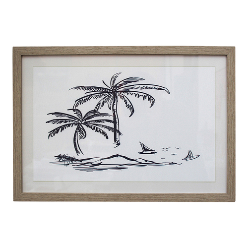 LVD Framed Glass/Resin 50x35cm Print Palm Drawing Wall Hanging Art