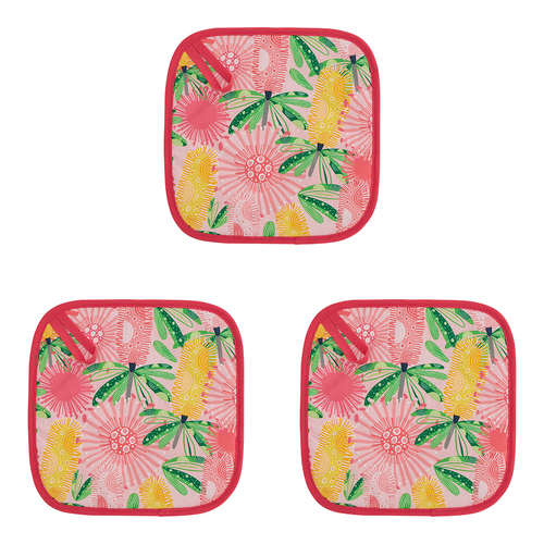 3PK Annabel Trends Cotton Pot Holder Square 20x20cm - Pink Banksia