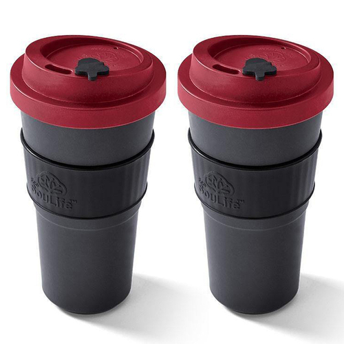 2PK EcoSouLife Reusable Natural Coffee Cup 590ml - Red/Dark Grey