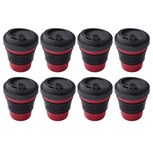 2x 4PK EcoSouLife Reusable Natural Coffee Cup 350ml - Dark Grey/Red