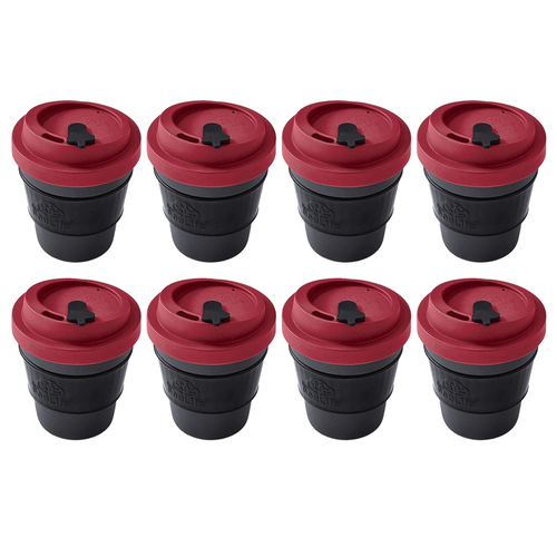 2x 4PK EcoSouLife Reusable Natural Coffee Cup 350ml - Red/Dark Grey