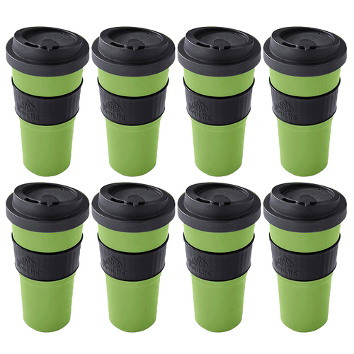 2x 4PK EcoSouLife Reusable Natural Coffee Cup 590ml - Dark Grey/Lime